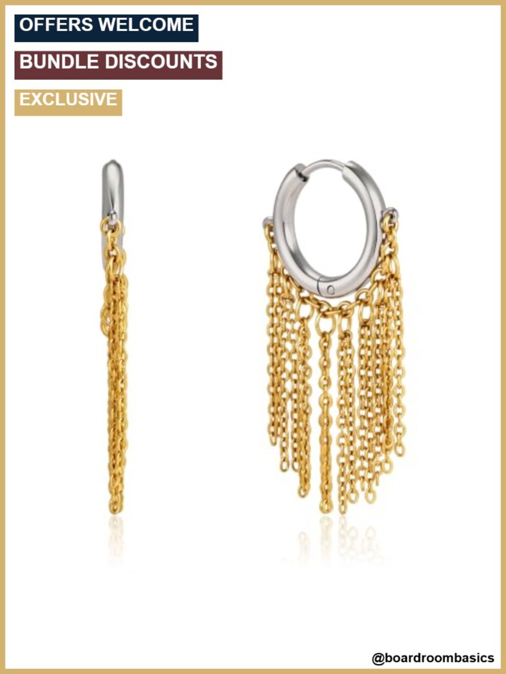 Gold Silver Chain Tassel Hoop Earrings Stainless Steel Women Jewelry Gift